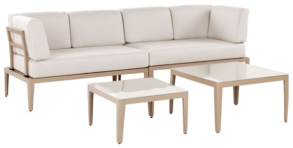 Záhradná sedacia súprava svetlobéžová hliník polyester 6-miestna 2 konferenčné stolíky balkón terasa