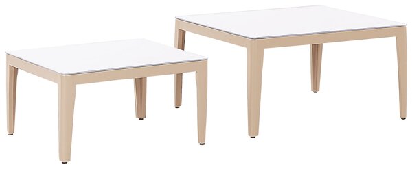 Záhradná sedacia súprava svetlobéžová hliník polyester 6-miestna 2 konferenčné stolíky balkón terasa
