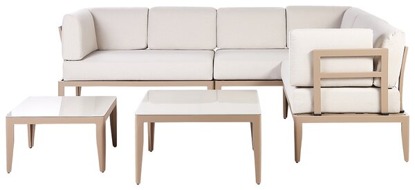 Záhradná sedacia súprava svetlobéžová hliník polyester 6-miestna 2 konferenčné stolíky balkón terasa