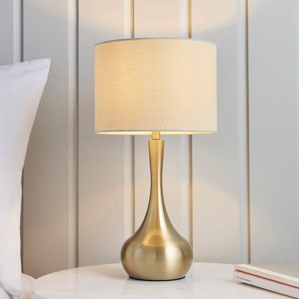Endon 61191 - Stmievateľná stolná lampa PICCADILLY 1xE14/40W/230V mosadz/béžová