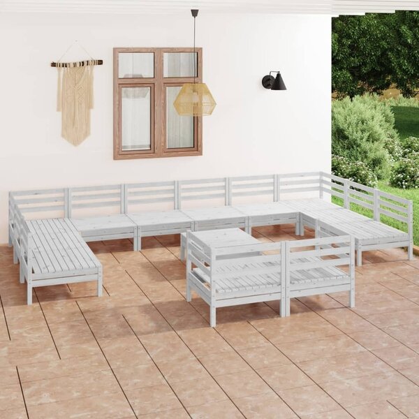 Maison Exclusive - 13-dielna záhradná sedacia súprava, biela, borovicový masív