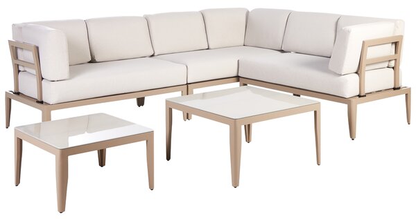 Záhradná sedacia súprava svetlobéžová hliník polyester 6-miestna 2 konferenčné stolíky balkón terasa