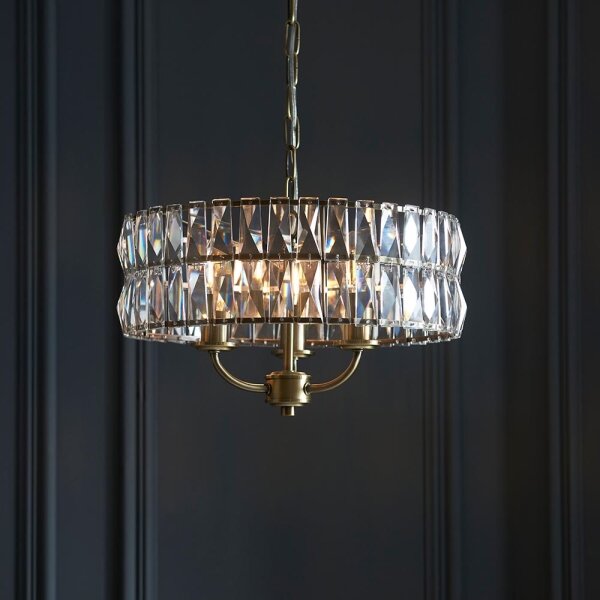 Endon 106243 - Závesný luster CLIFTON na reťazi 3xE14/6W/230V, priemer 38,5 cm, mosadz/číre