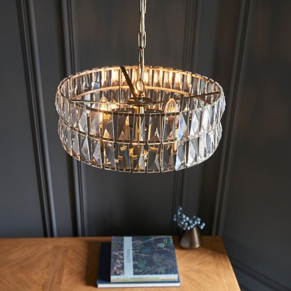 Endon 106243 - Závesný luster CLIFTON na reťazi 3xE14/6W/230V, priemer 38,5 cm, mosadz/číre
