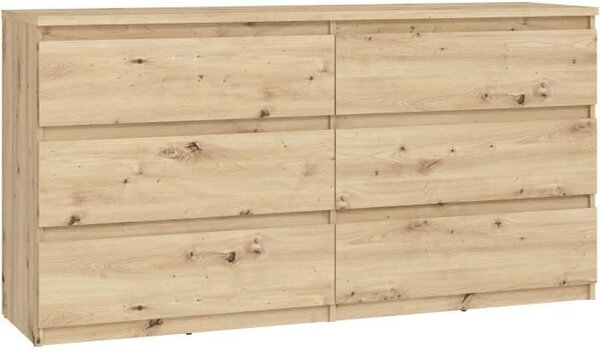 Komoda CHELSEA 6 zásuviek - 154 cm x 42,2 x 79,9 - dub remeselný