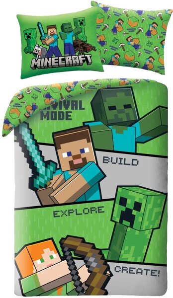 Obojstranné posteľné obliečky z mikrovlákna Survival Mode - Minecraft - 70x90 cm + 140x200 cm