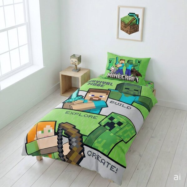Obojstranné posteľné obliečky z mikrovlákna Survival Mode - Minecraft - 70x90 cm + 140x200 cm
