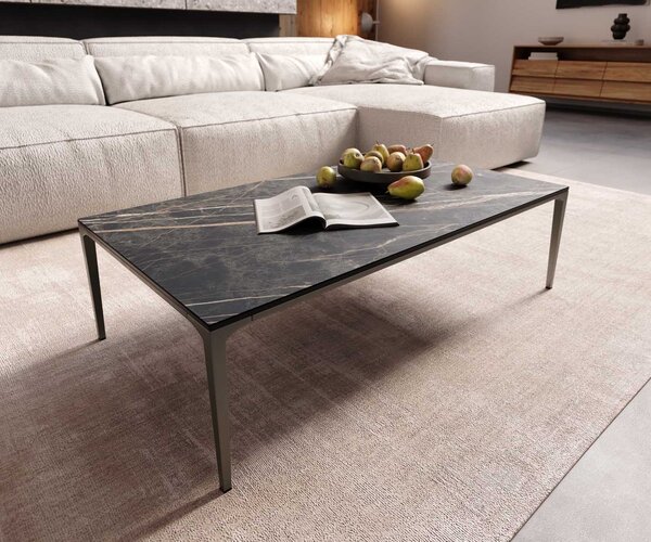 DELIFE Konferenčný stolík Levente 110x60 cm keramika Laminam® Noir Desir hnedá podstava kov titánová farba