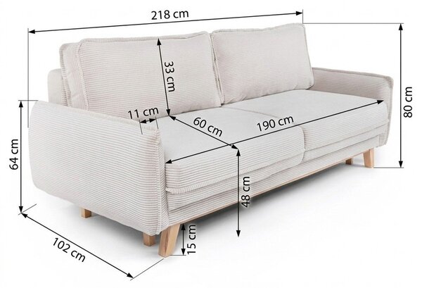 Tyrkysová menčestrová rozkladacia pohovka 218 cm Tori - Selection