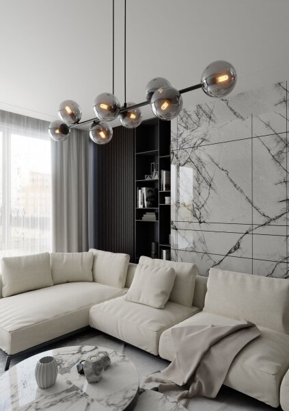 Luster na lanku ROSSI 8xE14/10W/230V čierna/šedá