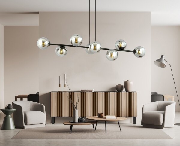 Luster na lanku ROSSI 8xE14/10W/230V čierna/šedá