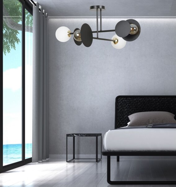 Luster na tyči MINERVA 2xE27/15W + 2xE14/10W/230V čierna