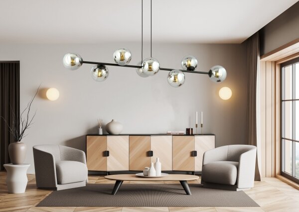 Luster na lanku ROSSI 8xE14/10W/230V čierna/šedá
