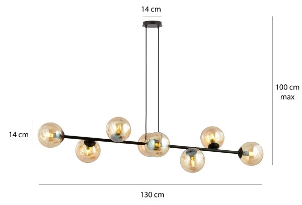 Luster na lanku ROSSI 8xE14/10W/230V čierna/béžová