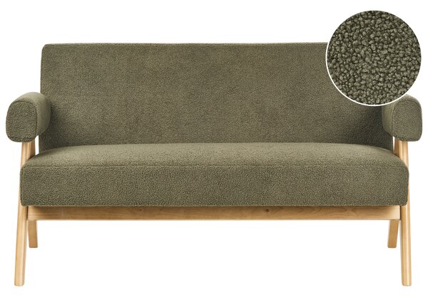 2-miestna pohovka zelená svetlohnedá buklé čalúnenie drevené nohy retro štýl obývacia izba