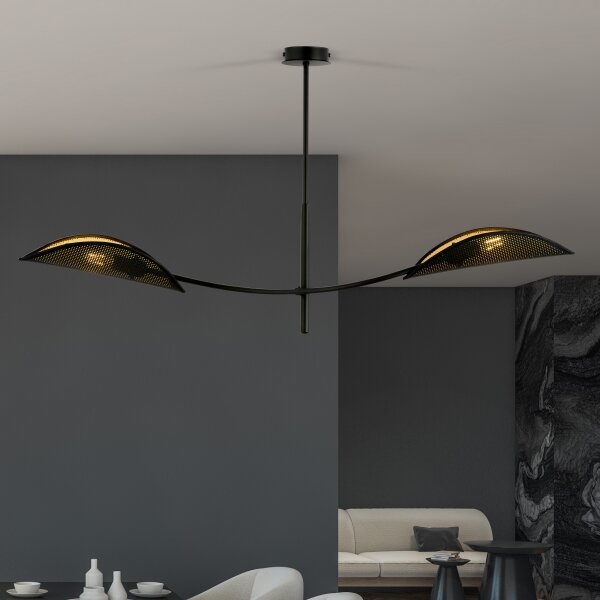 Luster na tyči LOTUS 2xE14/10W/230V čierna/zlatá