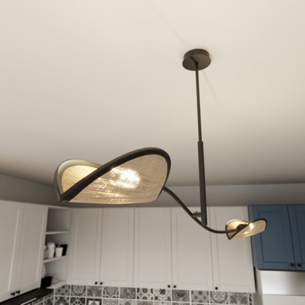 Luster na tyči LOTUS 2xE14/10W/230V čierna/béžová