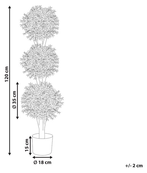 Umelá rastlina v kvetináči buxus guľový strom zelená plastové listy kmeň z masívneho dreva 120 cm interiér exteriér záhrada doplnky