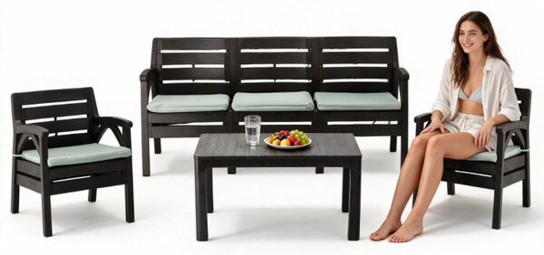 Set záhradného nábytku SANTANA tmavohnedý / sivý KAS0867/1