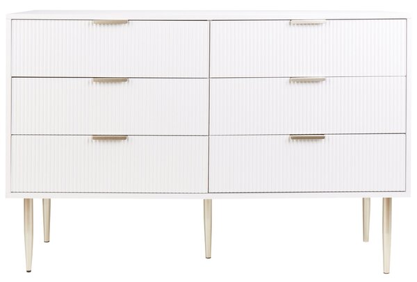 Komoda biela MDF 6 úložných zásuviek kovové nohy úchytky moderný škandinávsky štýl spálňa