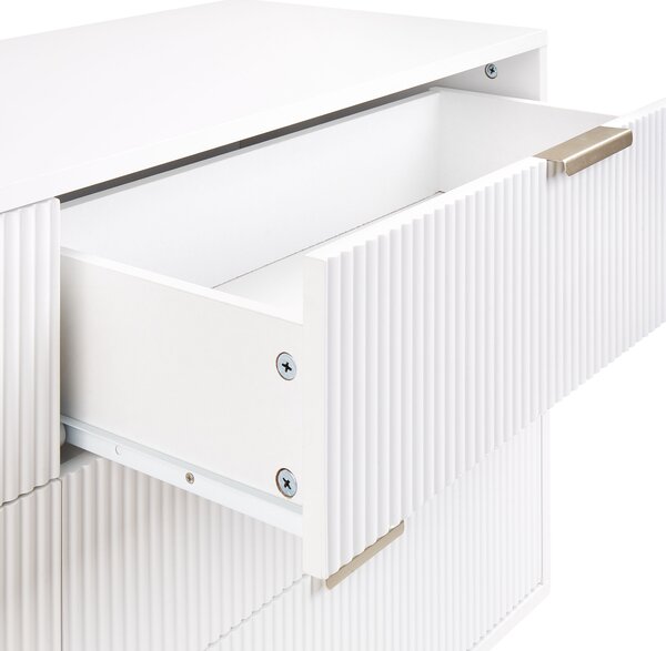 Komoda biela MDF 6 úložných zásuviek kovové nohy úchytky moderný škandinávsky štýl spálňa