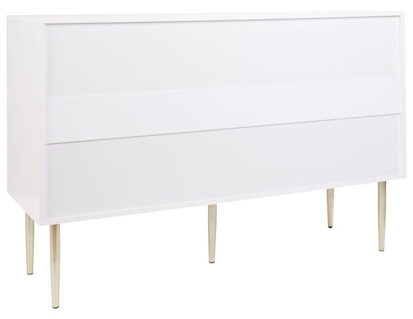 Komoda biela MDF 6 úložných zásuviek kovové nohy úchytky moderný škandinávsky štýl spálňa