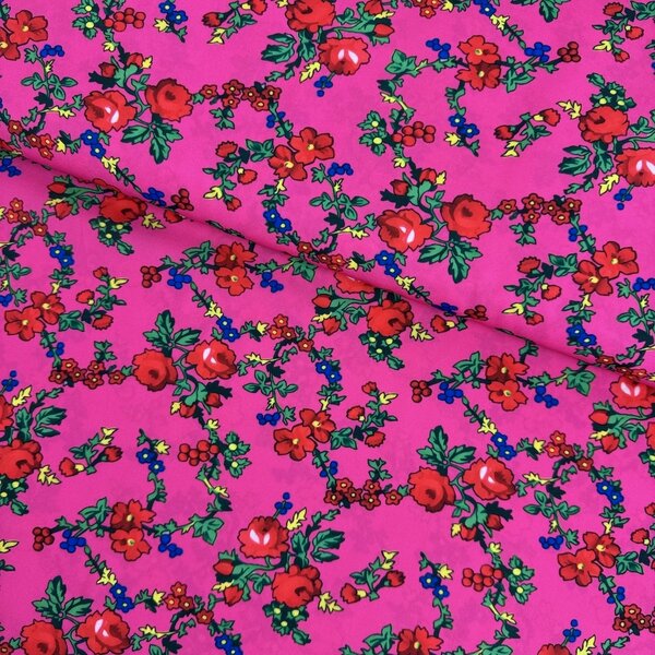 Metráž Tibet ľudový vzor MK - Fuksia
