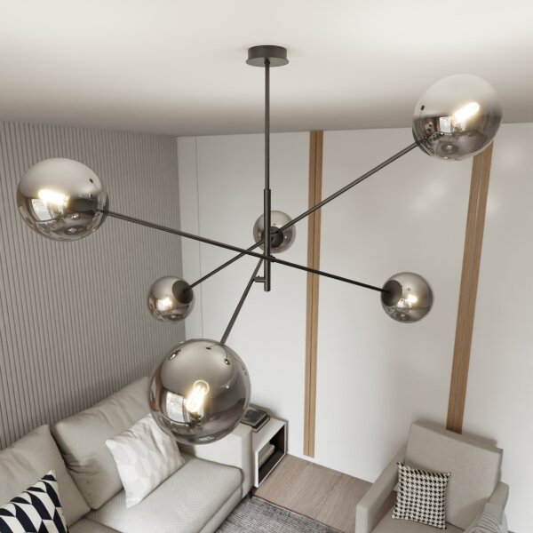 Luster na tyči LINEAR 6xE14/10W/230V čierna/šedá