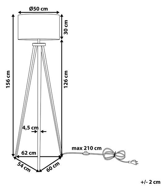 Stojaca lampa biela statívový kovový podstavec trojnožka 156 cm látkové tienidlo moderný industriálny štýl obývačka spálňa