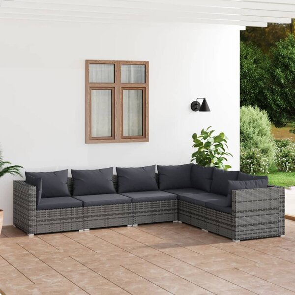 Maison Exclusive – 6-dielna záhradná súprava s vankúšmi Poly Rattan Grey