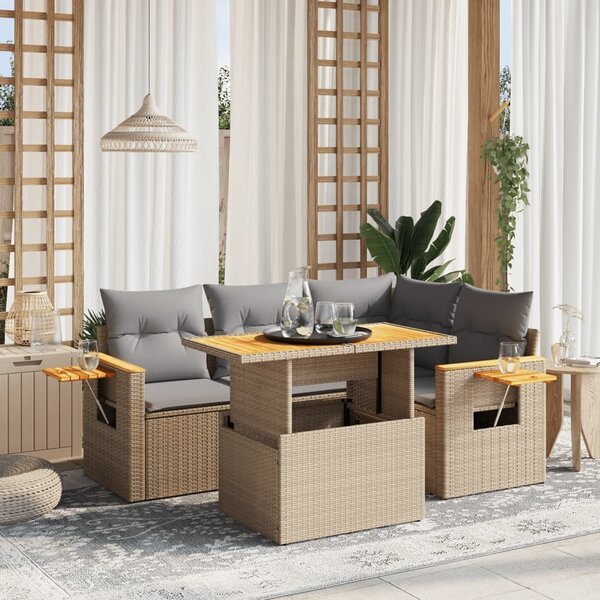 Maison Exclusive - 5-dielna záhradná súprava pohoviek s vankúšmi béžová polyratan