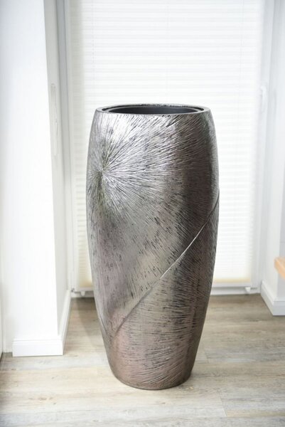 Luxusný kvetináč ROYAL, sklolaminát, výška 107 cm, strieborno-čierny