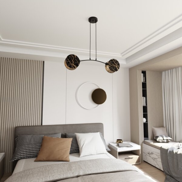 Luster na lanku MOTIF 2xE27/15W/230V čierna/zlatá