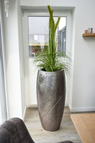 Luxusný kvetináč ROYAL, sklolaminát, výška 107 cm, strieborno-čierny