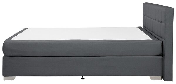 Kontinentálna posteľ tmavosivá látková čalúnená 180 x 200 cm rám postele s čelom a pružinovým matracom