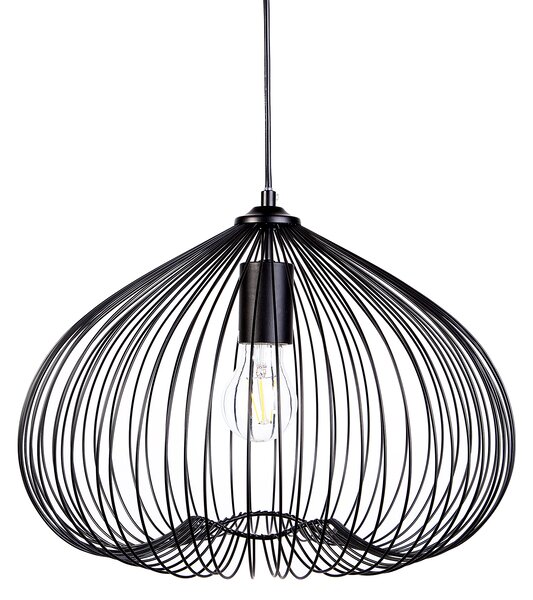 Závesná stropná lampa so žiarovkou čierne drôtené tienidlo v tvare klietky industriálny dizajn