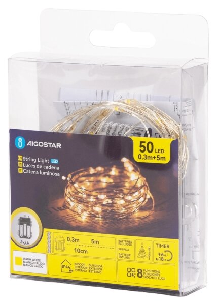 Aigostar - LED reťaz 50xLED/3xAA 5,3m teplá biela