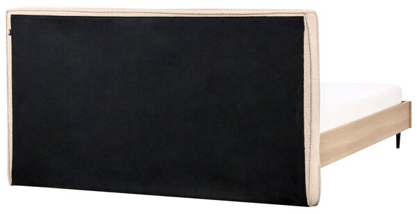 Posteľný rám béžové buklé čalúnenie dvojlôžko 180 x 200 cm čalúnené čelo MDF rám kovové nohy lamelový rošt moderný štýl spálňa