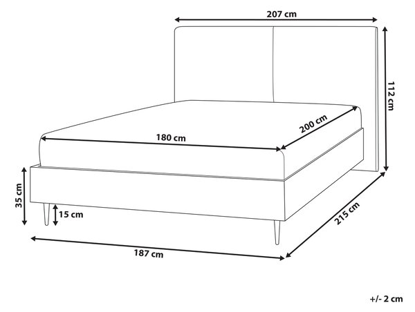Posteľný rám béžové buklé čalúnenie dvojlôžko 180 x 200 cm čalúnené čelo MDF rám kovové nohy lamelový rošt moderný štýl spálňa