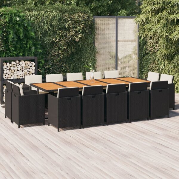 Maison Exclusive – 15-dielna záhradná jedálenská súprava s vankúmi Poly Rattan Black