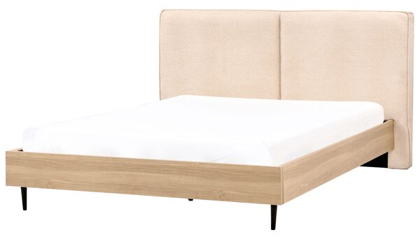 Posteľný rám béžové buklé čalúnenie dvojlôžko 180 x 200 cm čalúnené čelo MDF rám kovové nohy lamelový rošt moderný štýl spálňa