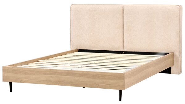 Posteľný rám béžové buklé čalúnenie dvojlôžko 180 x 200 cm čalúnené čelo MDF rám kovové nohy lamelový rošt moderný štýl spálňa