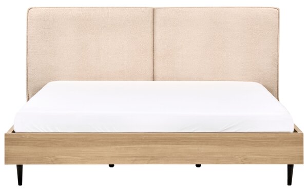 Posteľný rám béžové buklé čalúnenie dvojlôžko 180 x 200 cm čalúnené čelo MDF rám kovové nohy lamelový rošt moderný štýl spálňa