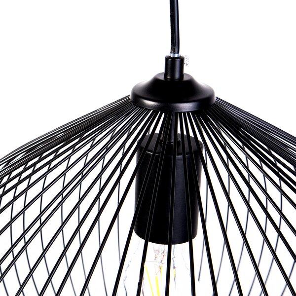 Závesná stropná lampa so žiarovkou čierne drôtené tienidlo v tvare klietky industriálny dizajn
