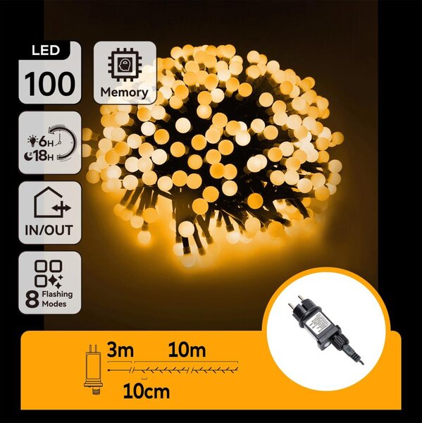 Aigostar - LED vonkajší dekoračný reťaz 100xLED/3,6W/230V/8 funkcií 10m IP44 teplá biela