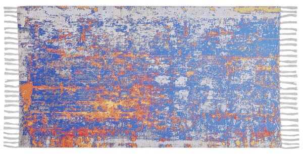 Koberec viacfarebný polyester a bavlna 80 x 150 cm ručne tkaný s abstraktným tlačeným vzorom