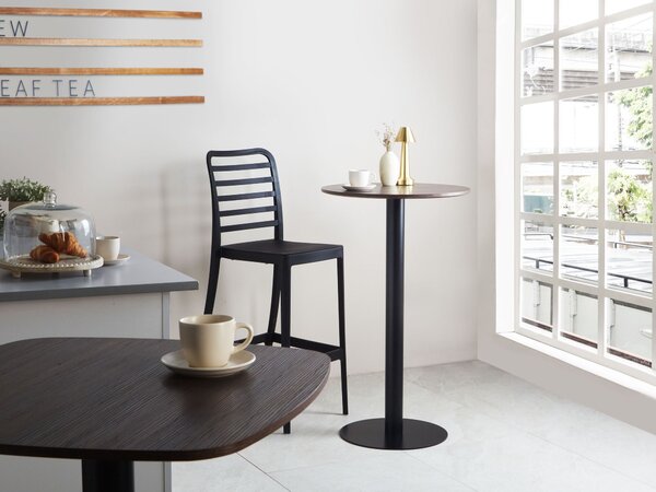 Záhradný bistro stolík tmavohnedá a čierna okrúhly 60 x 60 cm vysoká kovová podnož rustikálny moderný