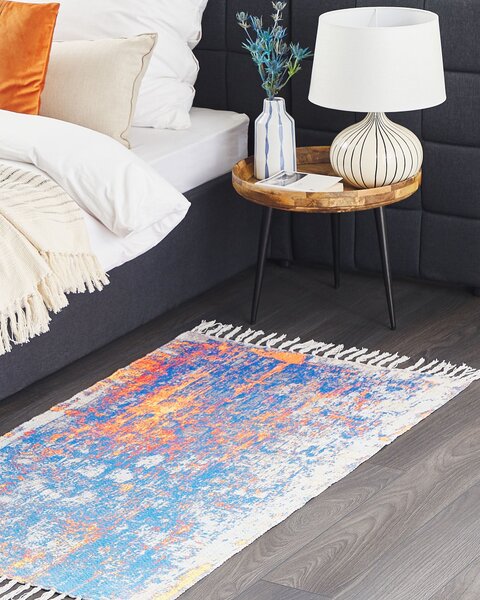 Koberec viacfarebný polyester a bavlna 80 x 150 cm ručne tkaný s abstraktným tlačeným vzorom