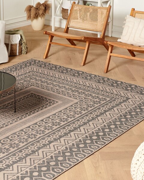 Koberec béžový a sivý juta vlna 200 x 300 cm moderný geometrický vzor mäkký povrch bytový doplnok