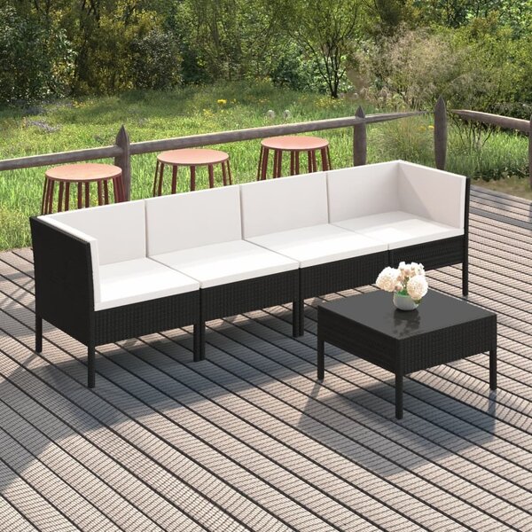 Maison Exclusive – 5-dielna záhradná súprava s vankúšmi z polyrotangu v čiernej farbe